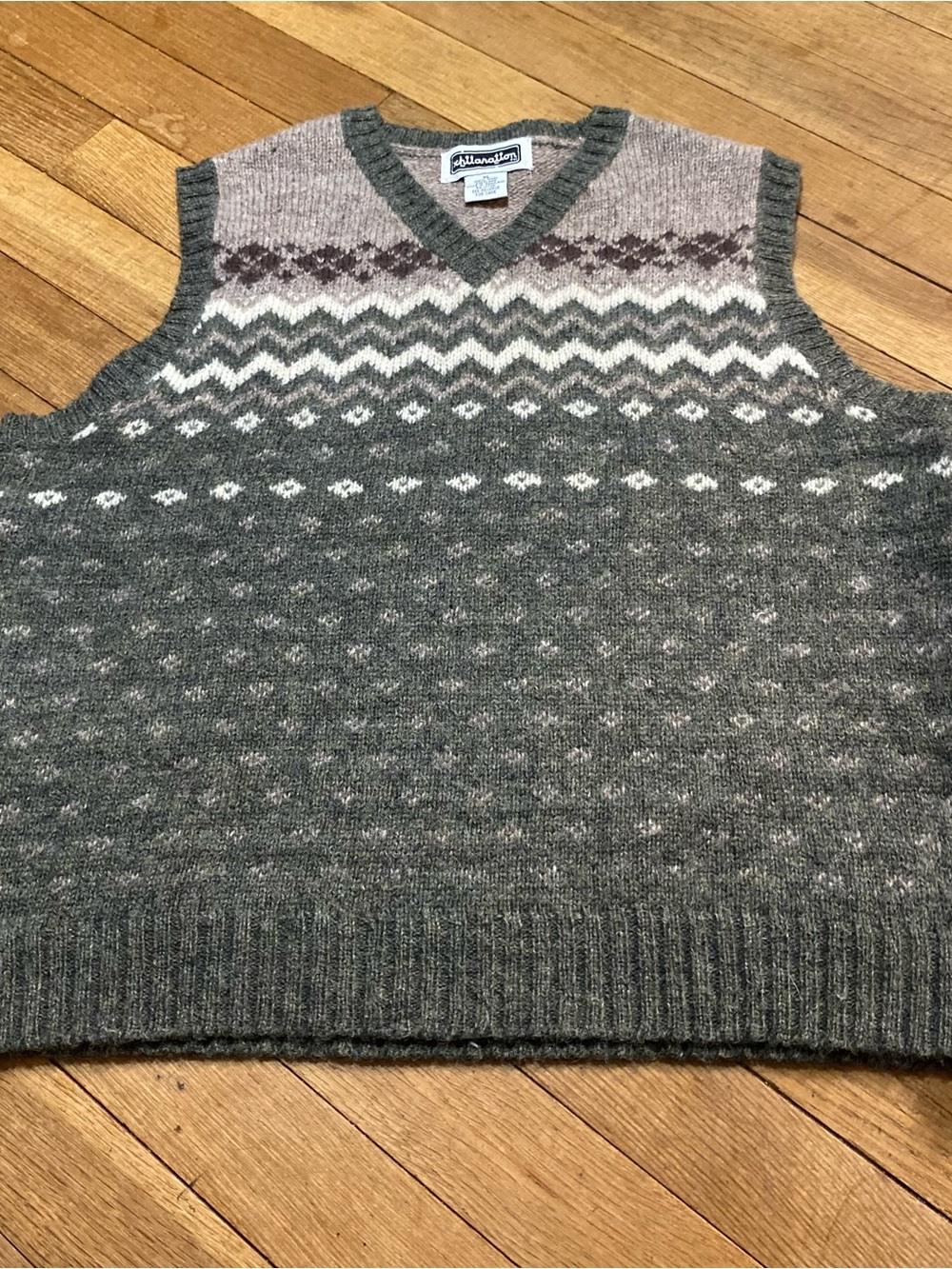 Xhilaration Gray and Cream Fair Isle V-Neck Sweater Vest